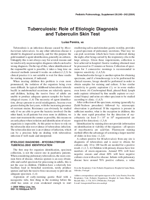 (PDF) Tuberculosis: Role of etiologic diagnosis and tuberculin skin test