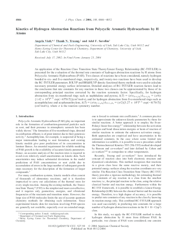 (PDF) Kinetics of Hydrogen Abstraction Reactions from Polycyclic ...