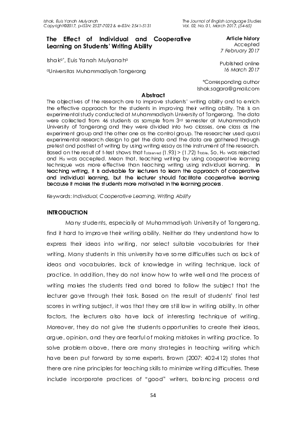 (PDF) The Effect of Individual and Cooperative Learning on Students ...