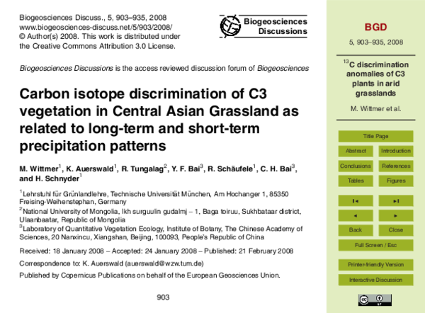 (PDF) Carbon isotope discrimination of C3 vegetation in Central Asian ...