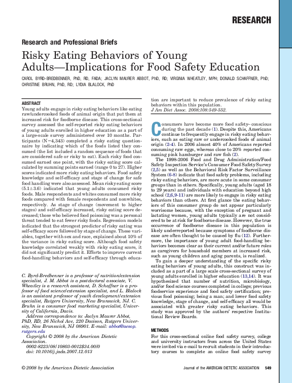 (PDF) Risky Eating Behaviors of Young Adults—Implications for Food ...