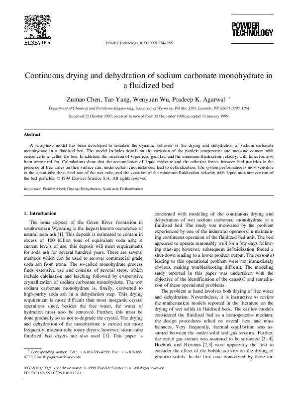 (PDF) Continuous drying and dehydration of sodium carbonate monohydrate