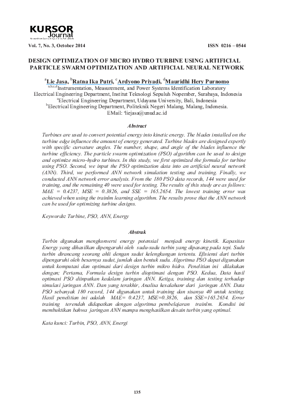 Pdf Design Optimization Of Micro Hydro Turbine Using Artificial Pdf Design Optimization Of Micro Hydro Turbine Using Artificial