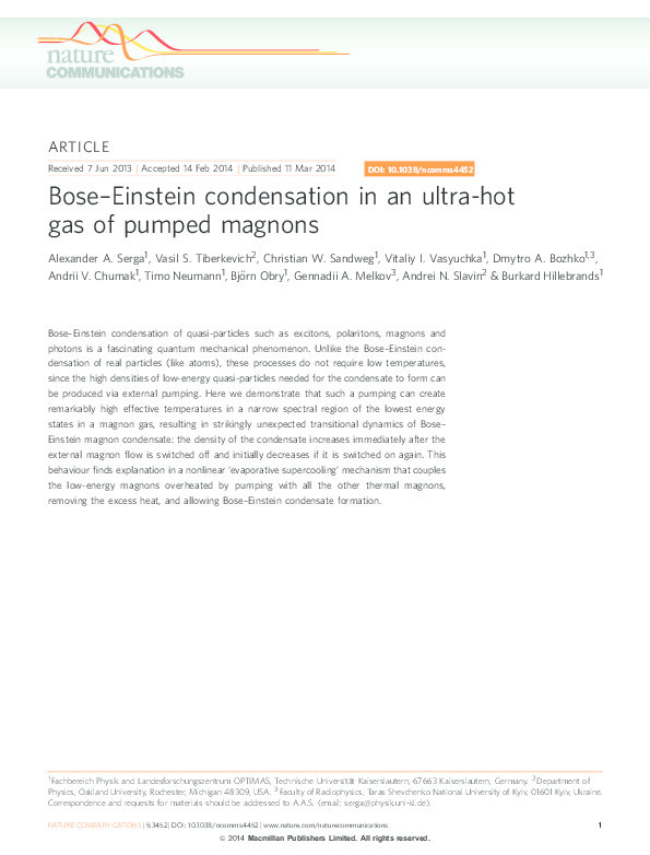 (PDF) Bose–Einstein condensation in an ultra-hot gas of pumped magnons