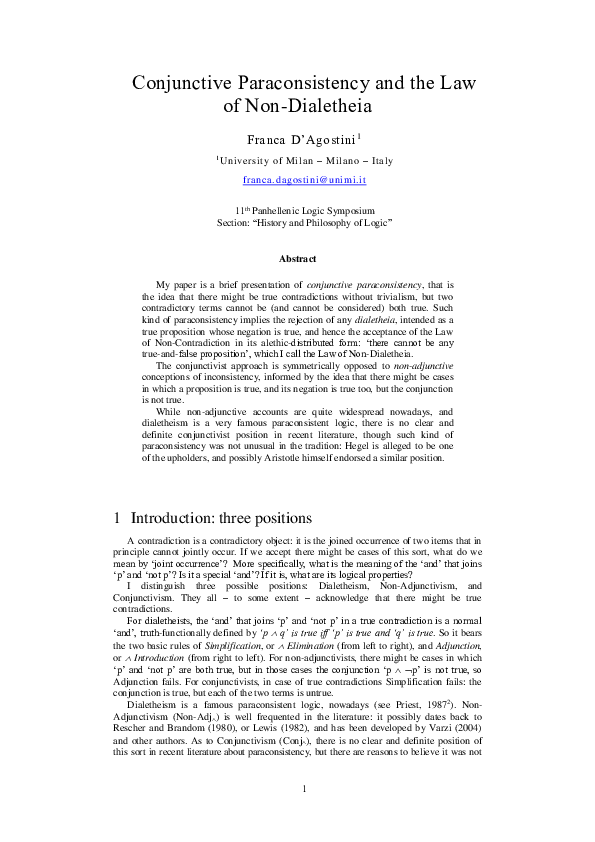 (PDF) Conjunctive Paraconsistency and the Law of Non-Dialetheia