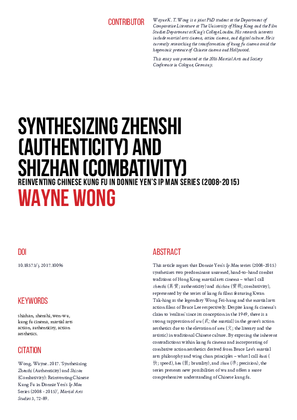 (PDF) Synthesising Zhenshi (Authenticity) and Shizhan Reinventing Chinese Kung Fu