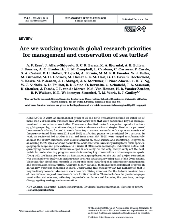 (PDF) Are we working towards global research priorities for management ...