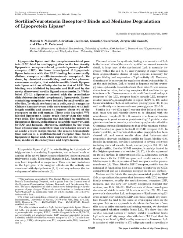 (PDF) Sortilin/neurotensin receptor-3 binds lipoprotein lipase and ...
