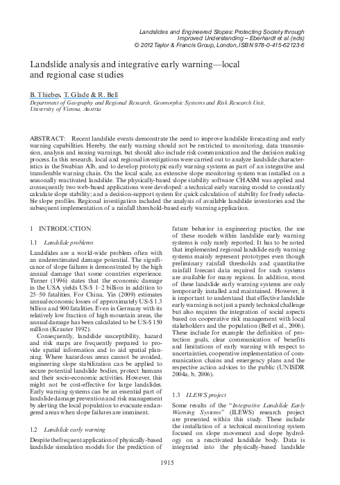 (PDF) Landslide analysis and integrative early warning – Local and ...