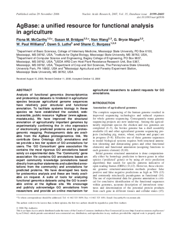 (PDF) AgBase: a unified resource for functional analysis in agriculture