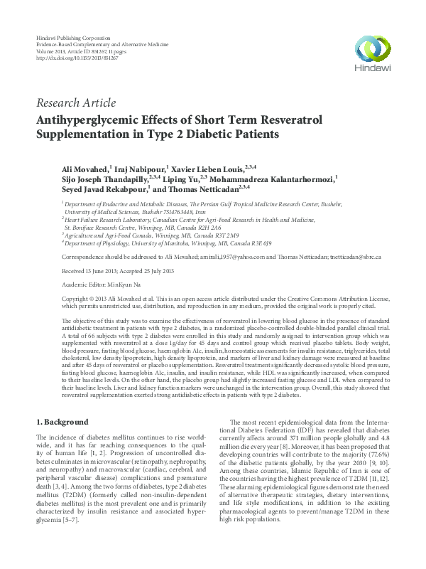 PDF) Antihyperglycemic Effects of Short Term Resveratrol 