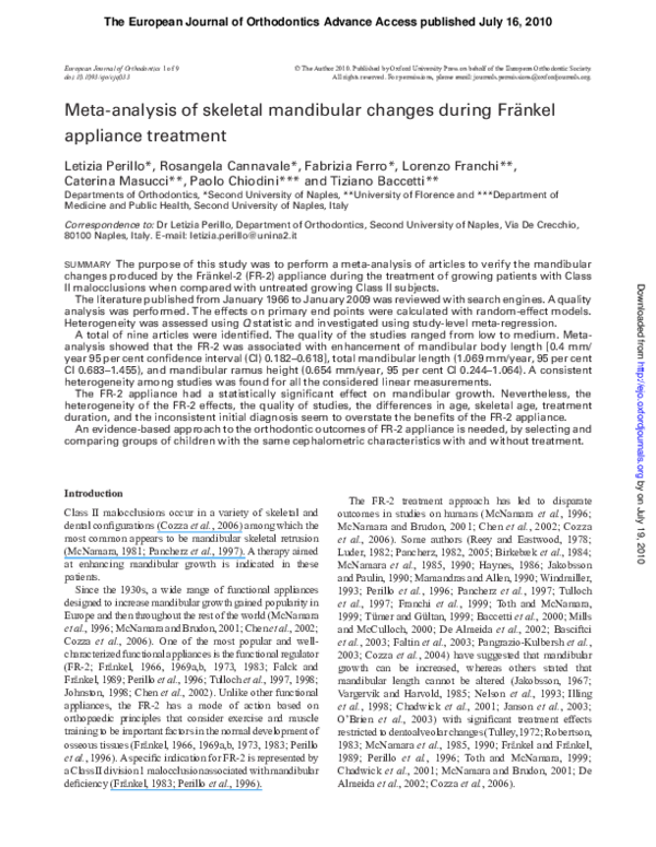  PDF Meta analysis Of Skeletal Mandibular Changes During Frankel 