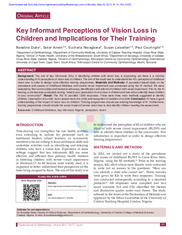 (PDF) Key informant perceptions of vision loss in children and ...