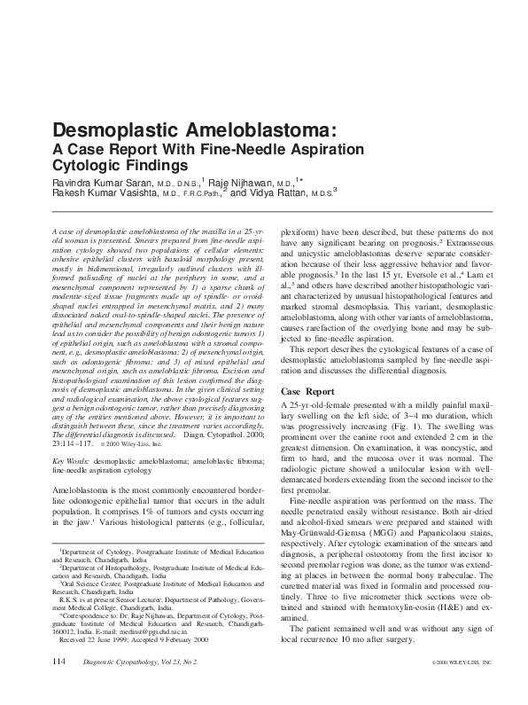 (PDF) Desmoplastic ameloblastoma A case report with fineneedle