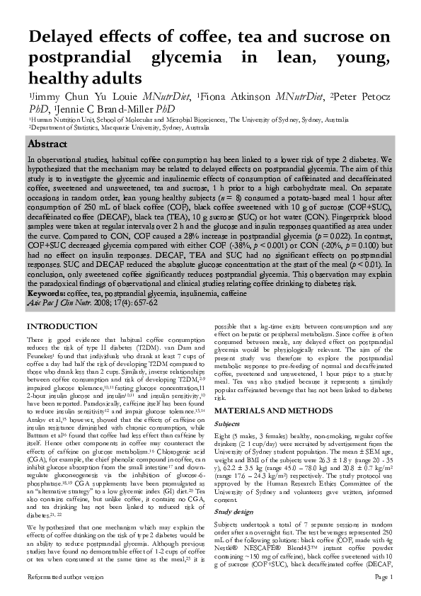 (PDF) Delayed effects of coffee, tea and sucrose on postprandial ...
