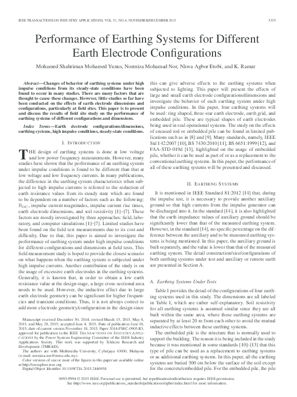 (PDF) Performance of Earthing Systems for Different Earth Electrode ...