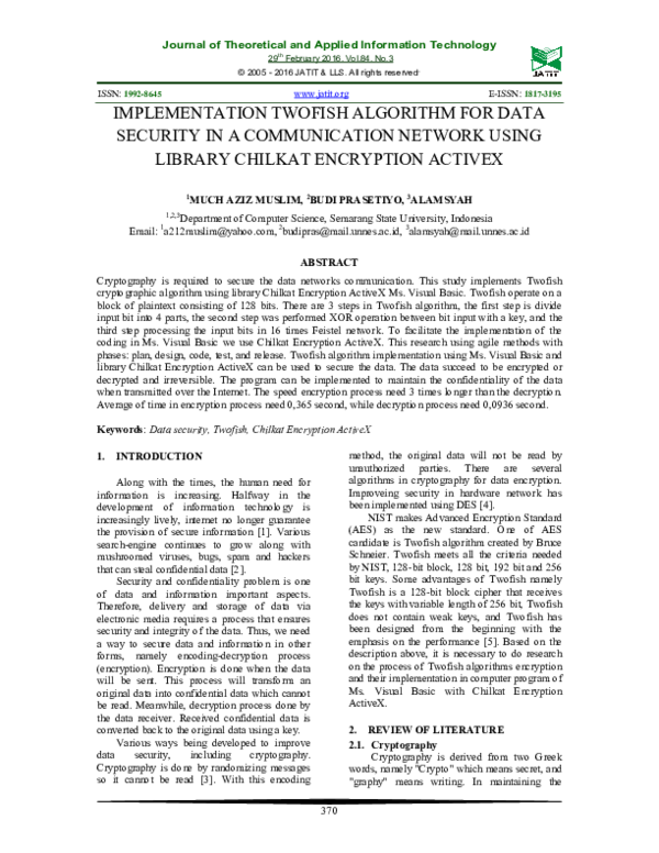 (PDF) IMPLEMENTATION TWOFISH ALGORITHM FOR DATA SECURITY IN A ...