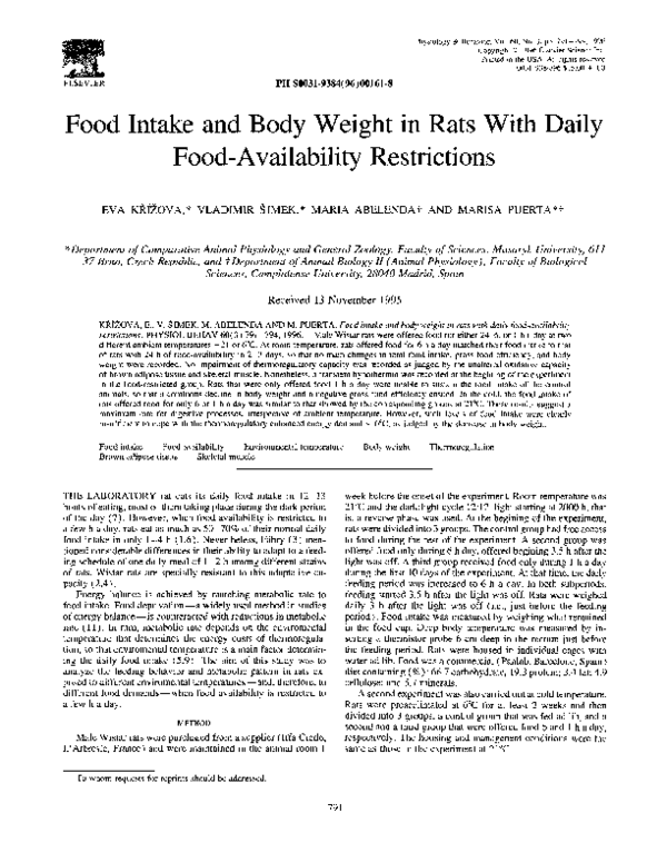 (PDF) Food intake and body weight in rats with daily food-availability ...