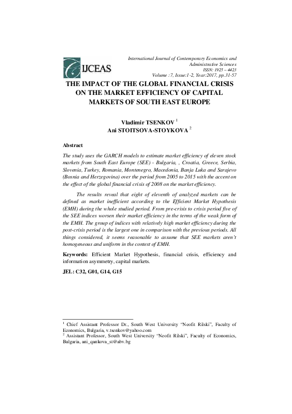 (PDF) THE IMPACT OF THE GLOBAL FINANCIAL CRISIS ON THE MARKET ...
