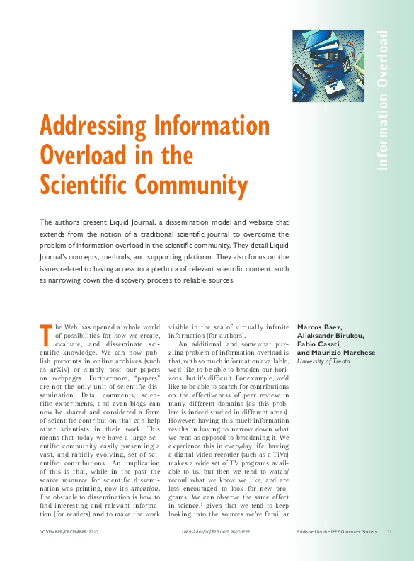 (PDF) Addressing Information Overload in the Scientific Community