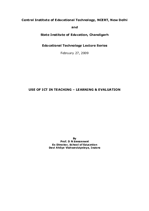 (DOC) Use of ICT in Teaching, Learning and Evaluation