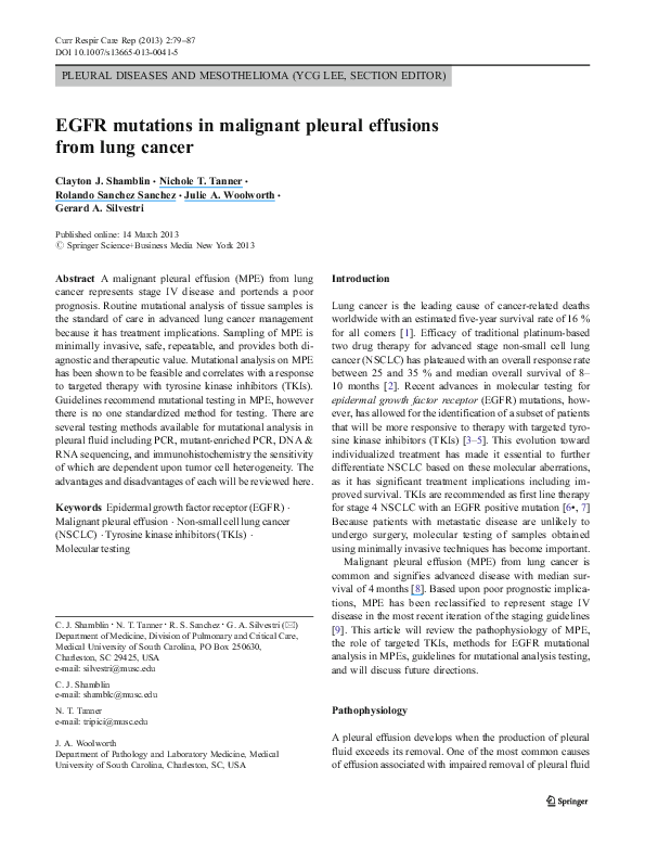 (PDF) EGFR mutations in malignant pleural effusions from lung cancer