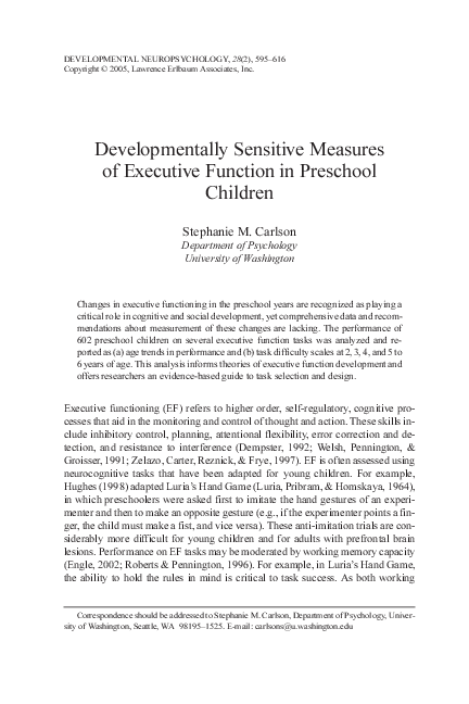 (PDF) Developmentally Sensitive Measures of Executive Function in ...