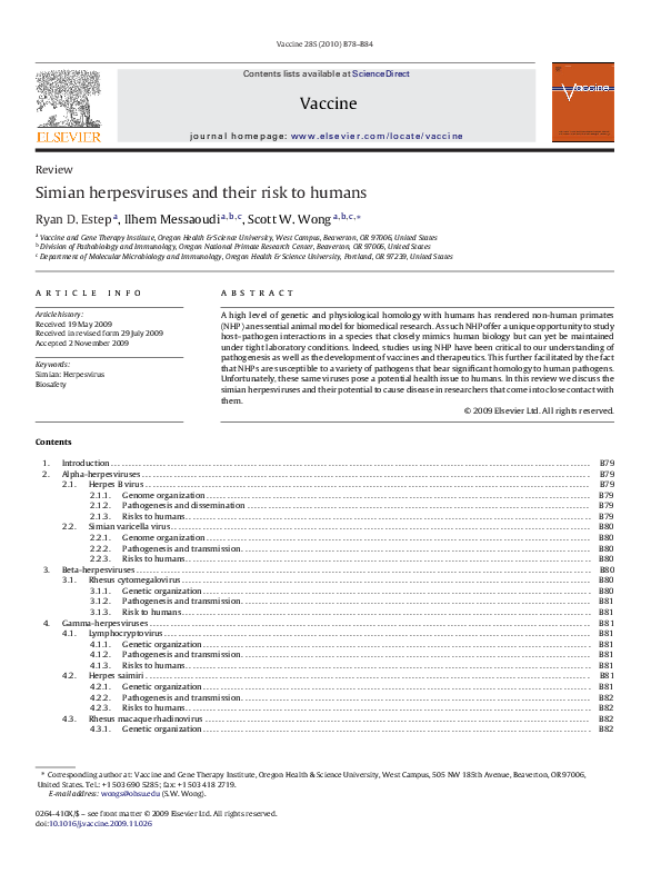 (PDF) Simian herpesviruses and their risk to humans