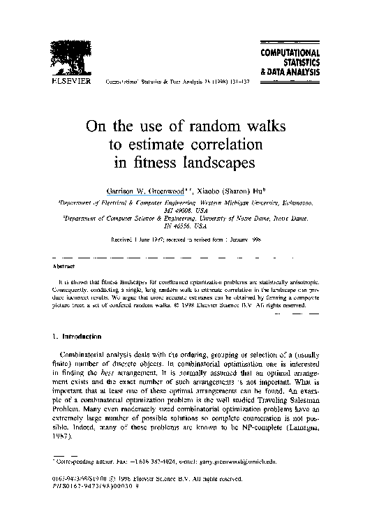 (PDF) On the use of random walks to estimate correlation in fitness ...