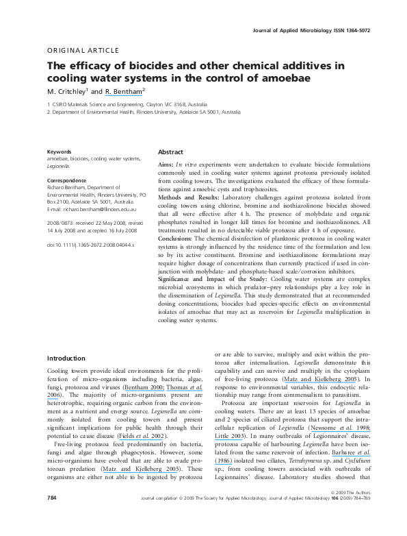 (PDF) The efficacy of biocides and other chemical additives in cooling