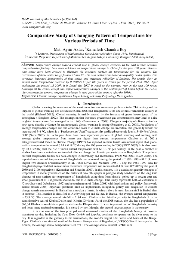 (PDF) Comparative Study of Changing Pattern of Temperature for Various ...
