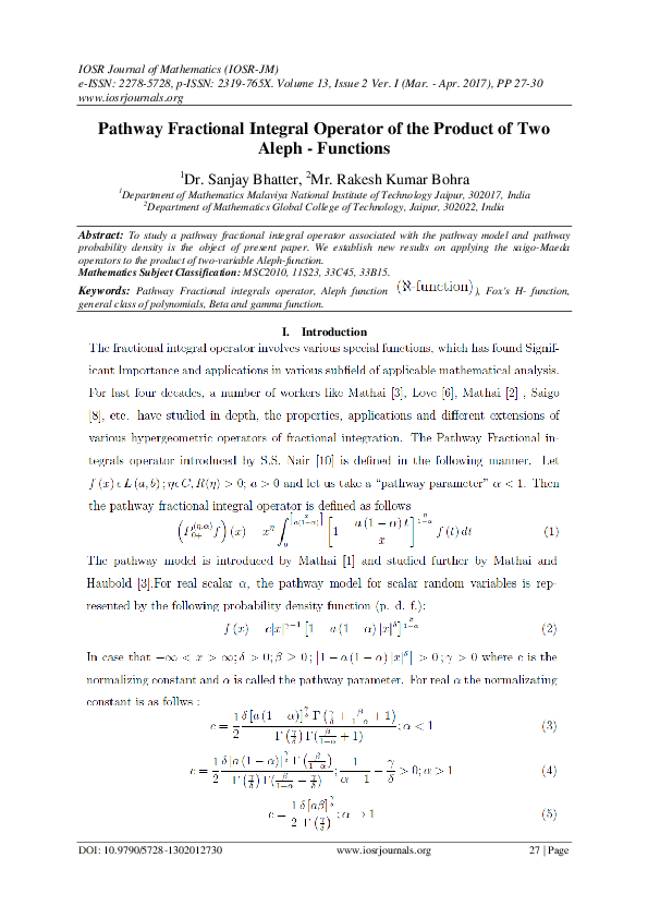 (PDF) Pathway Fractional Integral Operator of the Product of Two Aleph ...
