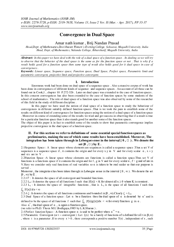 (PDF) Convergence in Dual Space