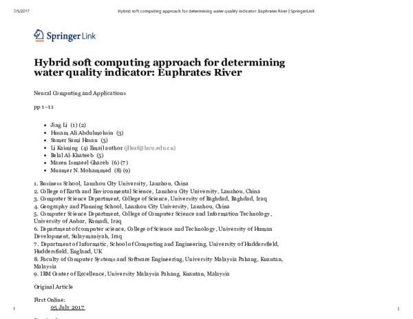 (PDF) Hybrid soft computing approach for determining water quality ...
