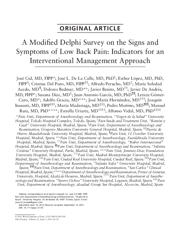 (PDF) A modified delphi survey on the signs and symptoms of low back ...