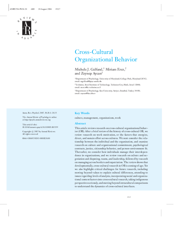 PDF) Cross-Cultural Organizational Behavior