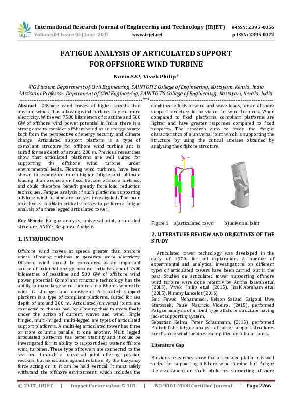 (PDF) FATIGUE ANALYSIS OF ARTICULATED SUPPORT FOR OFFSHORE WIND TURBINE