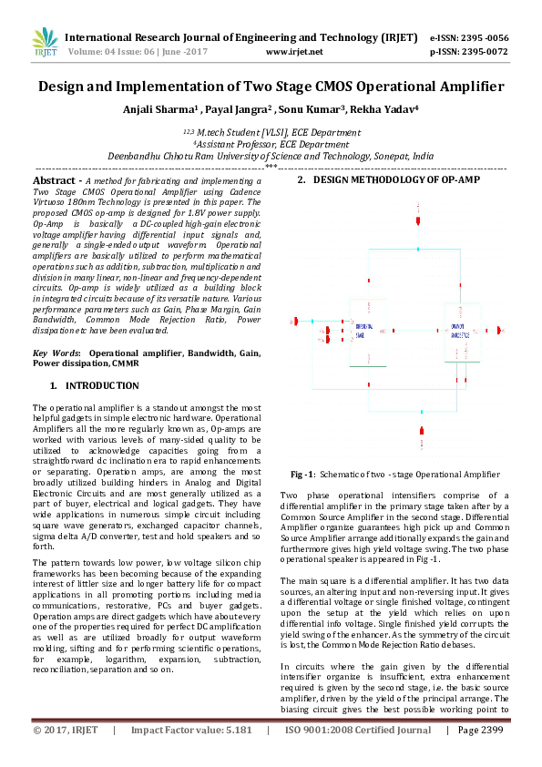 (PDF) Design and Implementation of Two Stage CMOS Operational Amplifier