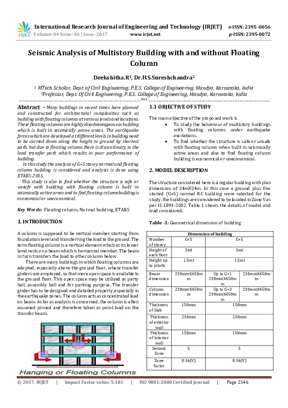 Pdf Seismic Analysis Of Multistory Building With And Without Floating Pdf Seismic Analysis Of Multistory Building With And Without Floating