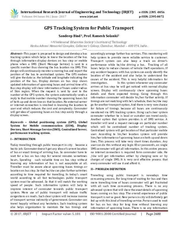 (PDF) GPS Tracking System for Public Transport IRJET Journal