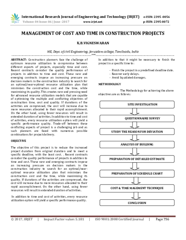 (PDF) MANAGEMENT OF COST AND TIME IN CONSTRUCTION PROJECTS