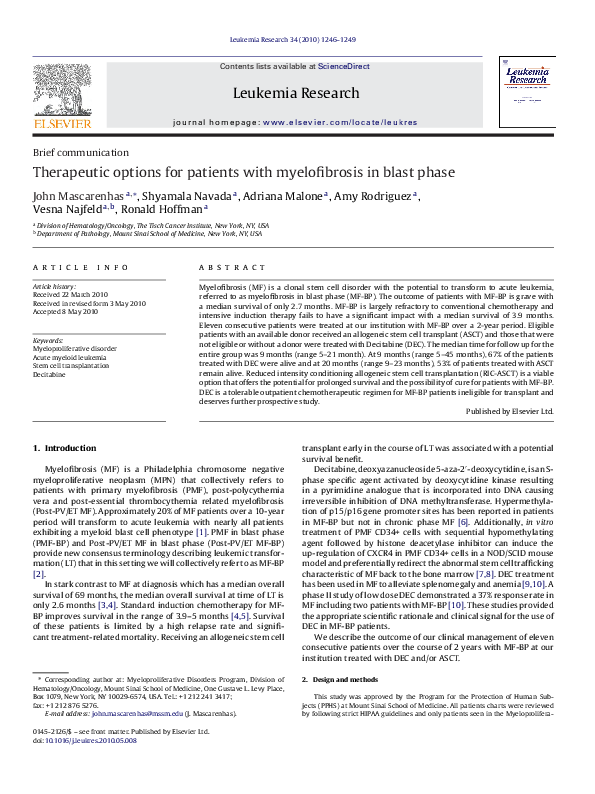 (PDF) Therapeutic options for patients with myelofibrosis in blast phase