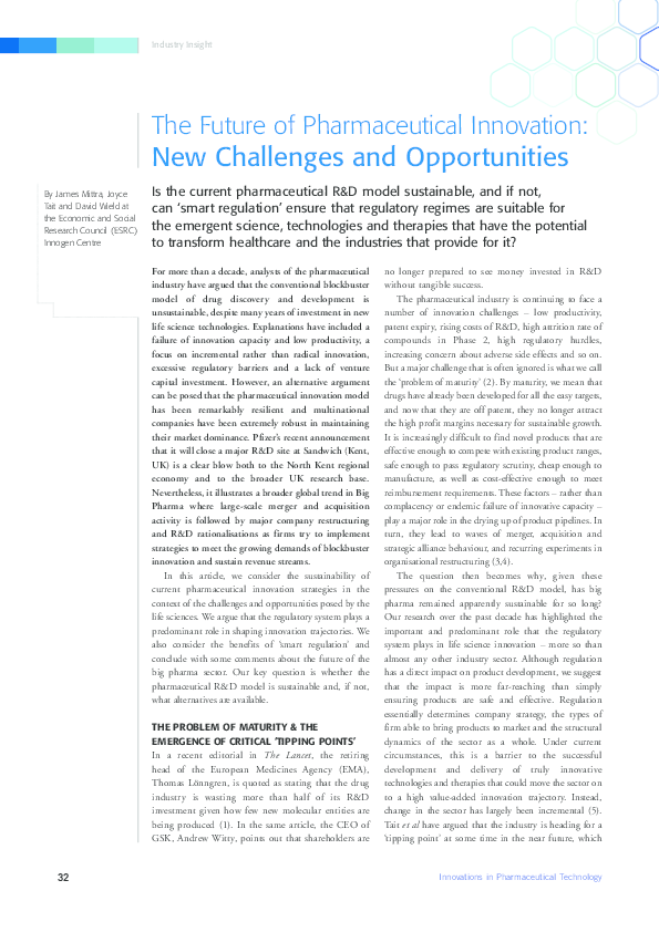 (PDF) The Future of Pharmaceutical Innovation: New Challenges and ...