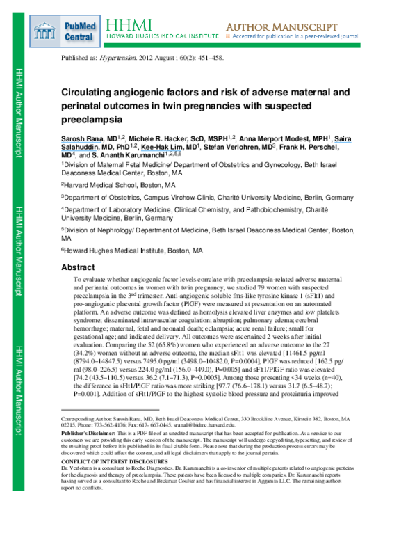 (PDF) Circulating Angiogenic Factors and Risk of Adverse Maternal and ...