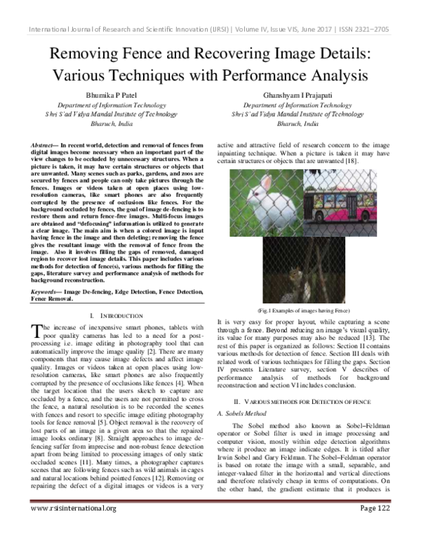 (PDF) Removing Fence and Recovering Image Details: Various Techniques ...