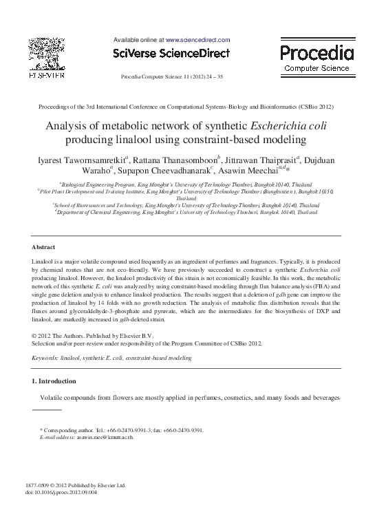 (PDF) Analysis of Metabolic Network of Synthetic Escherichia coli ...