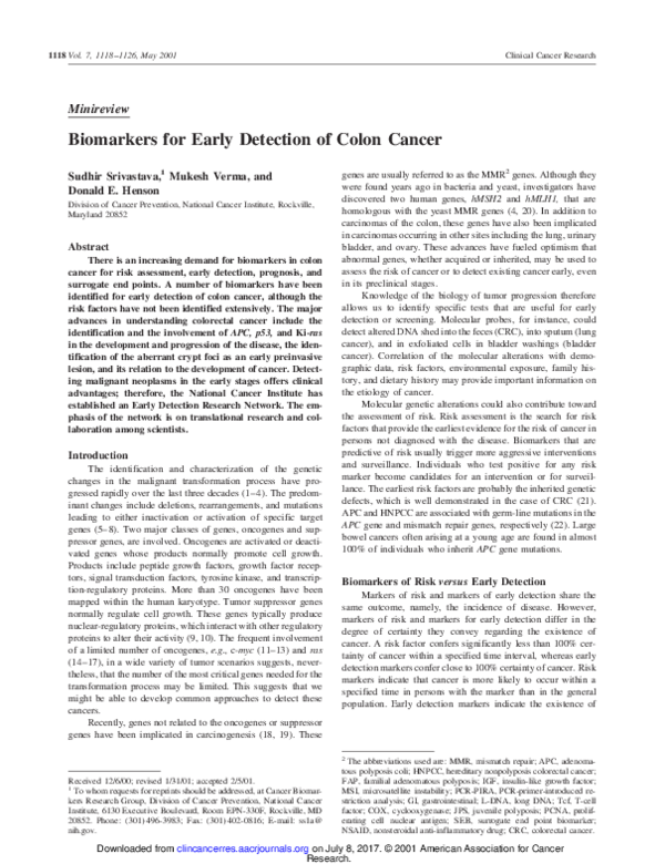 (PDF) Biomarkers for Early Detection of Colon Cancer
