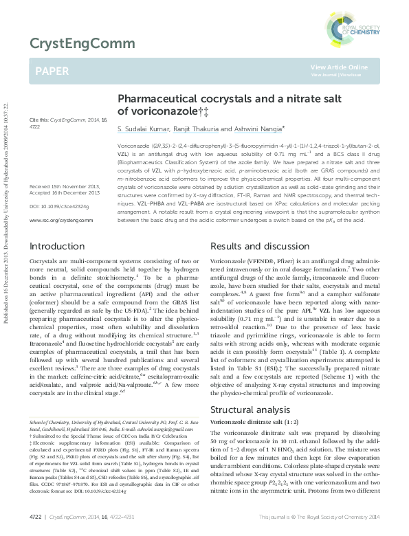 (PDF) Pharmaceutical cocrystals and a nitrate salt of voriconazole