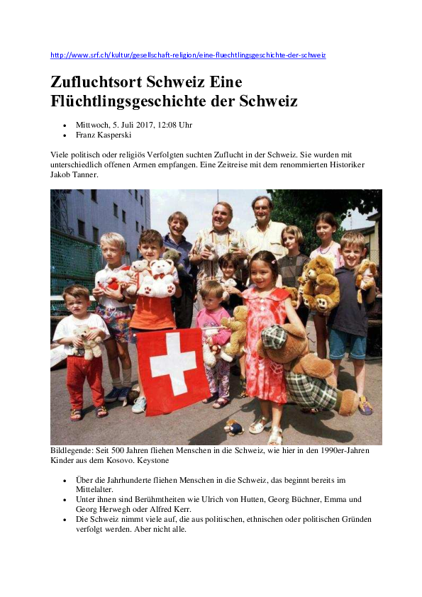 Eine Flüchtlingsgeschichte der Schweiz