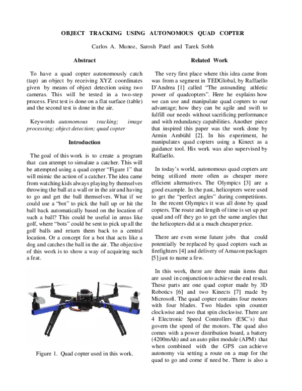 (PDF) OBJECT TRACKING USING AUTONOMOUS QUAD COPTER